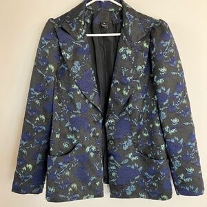 Runway Anna Sui Black Blue/Green and Glitter Accents Padded Shoulders 12 L XL